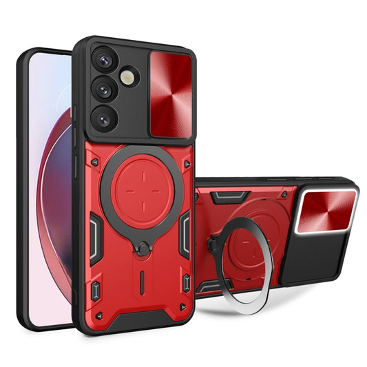 For Samsung Galaxy S25+ 5G CD Texture Sliding Camshield Magnetic Holder Phone Case(Red) - Galaxy S25+ 5G Cases by PMC Jewellery | Online Shopping South Africa | PMC Jewellery | Buy Now Pay Later Mobicred