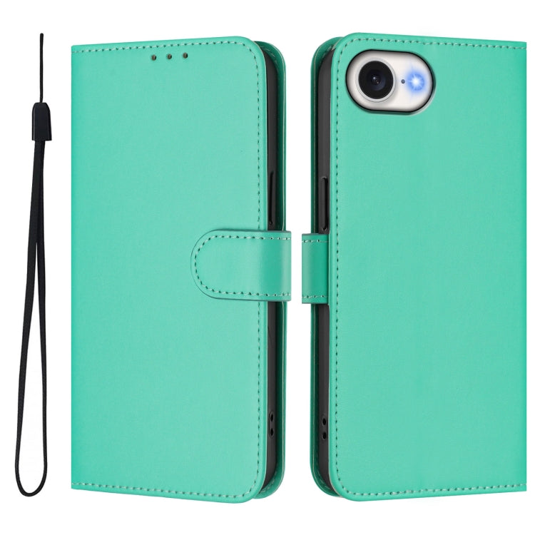 For iPhone 16e Skin Feel Solid Color Leather Phone Case with Lanyard(Green) - free shipping - PMC TechLife - Order now!