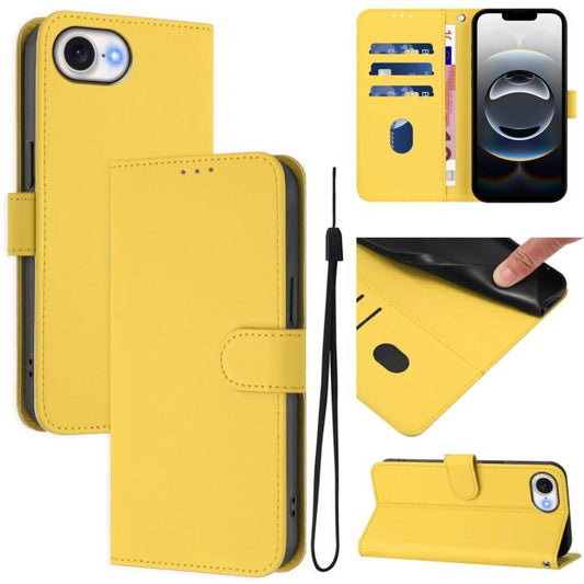 For iPhone 16e Skin Feel Solid Color Leather Phone Case with Lanyard(Lemon Yellow) - iPhone 16e Cases by PMC Jewellery | Online Shopping South Africa | PMC Jewellery | Buy Now Pay Later Mobicred