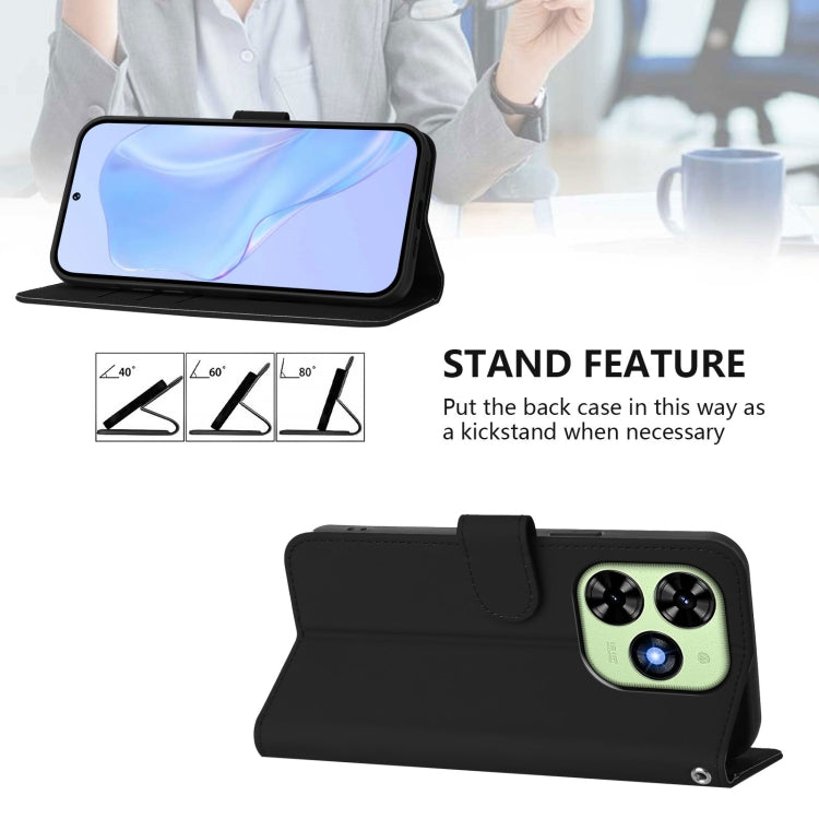 For Tecno Spark Go 2024 4G Skin Feel Solid Color Leather Phone Case with Lanyard(Black) - Tecno Cases by PMC Jewellery | Online Shopping South Africa | PMC Jewellery | Buy Now Pay Later Mobicred