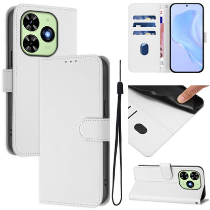 For Tecno Spark Go 2024 4G Skin Feel Solid Color Leather Phone Case with Lanyard(White) - Tecno Cases by PMC Jewellery | Online Shopping South Africa | PMC Jewellery | Buy Now Pay Later Mobicred