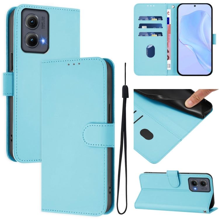 For Motorola Edge 5G 2024 Skin Feel Solid Color Leather Phone Case with Lanyard(Sky Blue) - Motorola Cases by PMC Jewellery | Online Shopping South Africa | PMC Jewellery | Buy Now Pay Later Mobicred