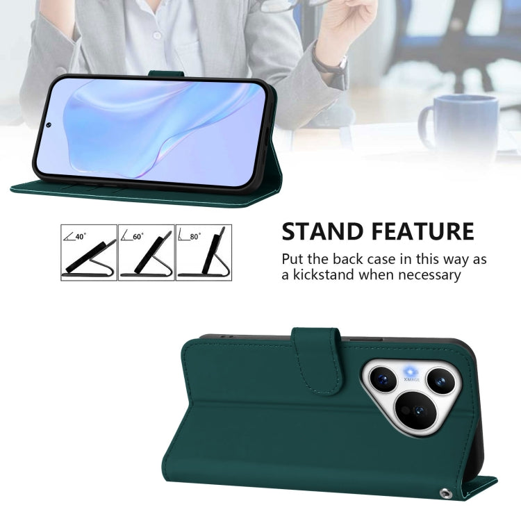 For Huawei Pura 70 Skin Feel Solid Color Leather Phone Case with Lanyard(Dark Green) - Huawei Cases by PMC Jewellery | Online Shopping South Africa | PMC Jewellery | Buy Now Pay Later Mobicred