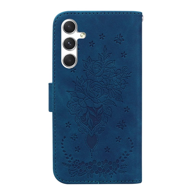 For Samsung Galaxy S25+ 5G Butterfly Rose Embossed Leather Phone Case(Blue) - Galaxy S25+ 5G Cases by PMC TechLife | Online Shopping South Africa | PMC TechLife | Buy Now Pay Later Mobicred