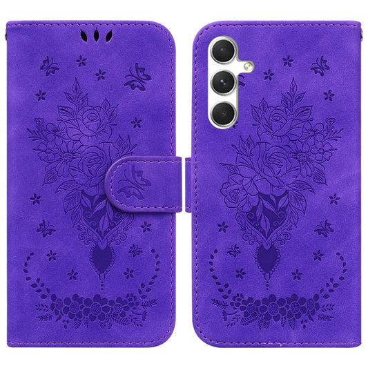 For Samsung Galaxy S25+ 5G Butterfly Rose Embossed Leather Phone Case(Purple) - Galaxy S25+ 5G Cases by PMC Jewellery | Online Shopping South Africa | PMC Jewellery | Buy Now Pay Later Mobicred