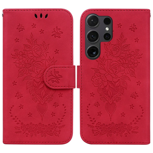 For Samsung Galaxy S25 Ultra 5G Butterfly Rose Embossed Leather Phone Case(Red) - Galaxy S25 Ultra 5G Cases by PMC Jewellery | Online Shopping South Africa | PMC Jewellery | Buy Now Pay Later Mobicred