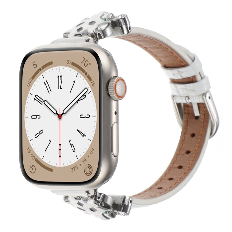 For Apple Watch 46mm / 49mm / 45mm / 44mm Leopard Head Bamboo Texture Leather Watch Band(Silver White) - free shipping - PMC TechLife - Order now!