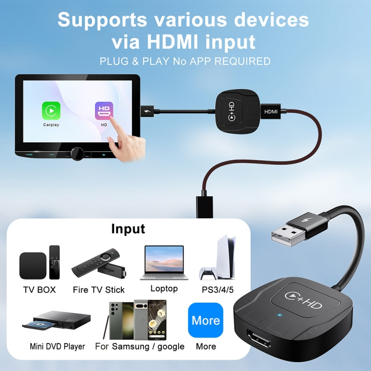 USB and HDMI Wired to Wireless CarPlay Auto Adapter, Specification:Square(Carbon Fiber) - free shipping - PMC Jewellery - Order now!