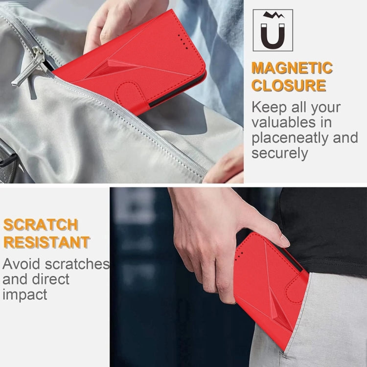 For iPhone 16e Triangle Pattern Buckle Clasp Leather Phone Case(Red) - iPhone 16e Cases by PMC TechLife | Online Shopping South Africa | PMC TechLife | Buy Now Pay Later Mobicred