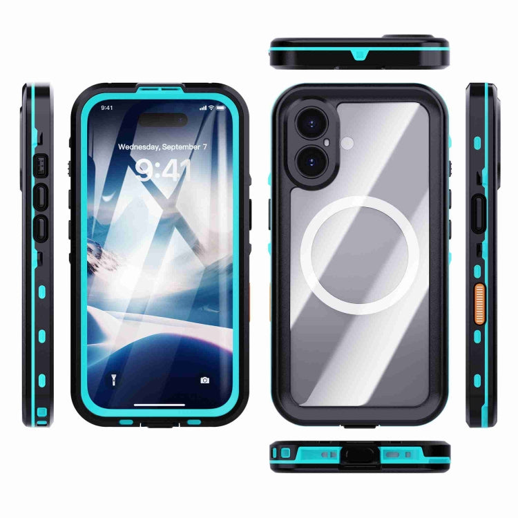 For iPhone 16 Plus RedPepper Transparent Dot IP68 Waterproof Triple-proof MagSafe Phone Case(Black Blue) - free shipping - PMC Jewellery - Order now!