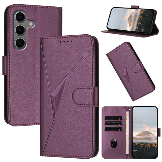 For Samsung Galaxy S25+ 5G Triangle Pattern Buckle Clasp Leather Phone Case(Dark Purple) - Galaxy S25+ 5G Cases by PMC Jewellery | Online Shopping South Africa | PMC Jewellery | Buy Now Pay Later Mobicred