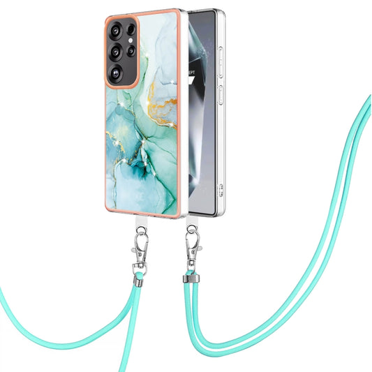 For Samsung Galaxy S25 Ultra 5G Electroplating Marble Dual-side IMD Phone Case with Lanyard(Green 003) - Galaxy S25 Ultra 5G Cases by PMC Jewellery | Online Shopping South Africa | PMC Jewellery | Buy Now Pay Later Mobicred