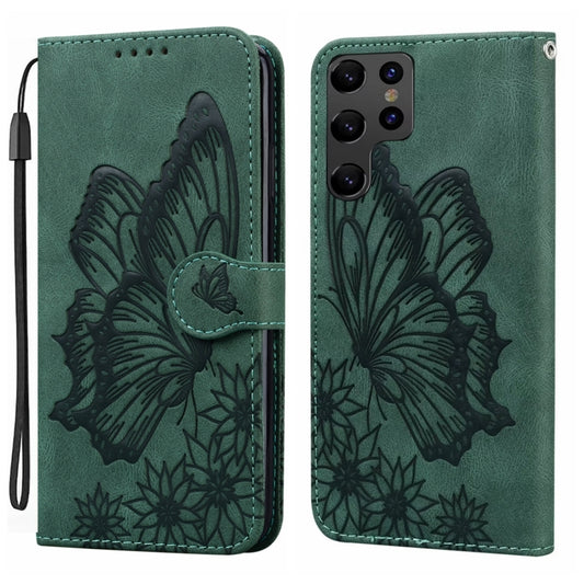 For Samsung Galaxy S25 Ultra 5G Retro Skin Feel Butterflies Embossing Horizontal Flip Leather Phone Case(Green) - Galaxy S25 Ultra 5G Cases by PMC Jewellery | Online Shopping South Africa | PMC Jewellery | Buy Now Pay Later Mobicred