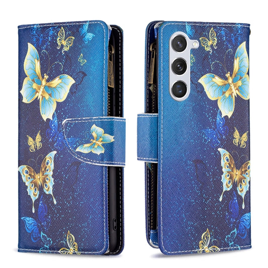 For Samsung Galaxy S25 5G Colored Drawing Pattern Zipper Leather Phone Case(Gold Butterfly) - Galaxy S25 5G Cases by PMC Jewellery | Online Shopping South Africa | PMC Jewellery | Buy Now Pay Later Mobicred