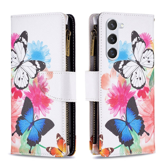 For Samsung Galaxy S25 5G Colored Drawing Pattern Zipper Leather Phone Case(Two Butterflies) - Galaxy S25 5G Cases by PMC Jewellery | Online Shopping South Africa | PMC Jewellery | Buy Now Pay Later Mobicred