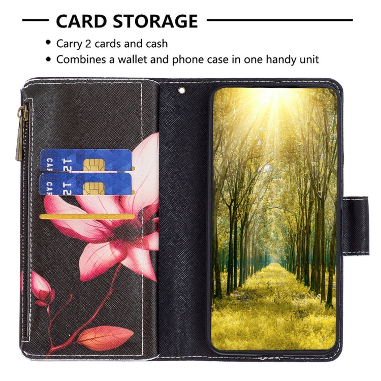 For Samsung Galaxy S25 5G Colored Drawing Pattern Zipper Leather Phone Case(Lotus) - Galaxy S25 5G Cases by PMC Jewellery | Online Shopping South Africa | PMC Jewellery | Buy Now Pay Later Mobicred