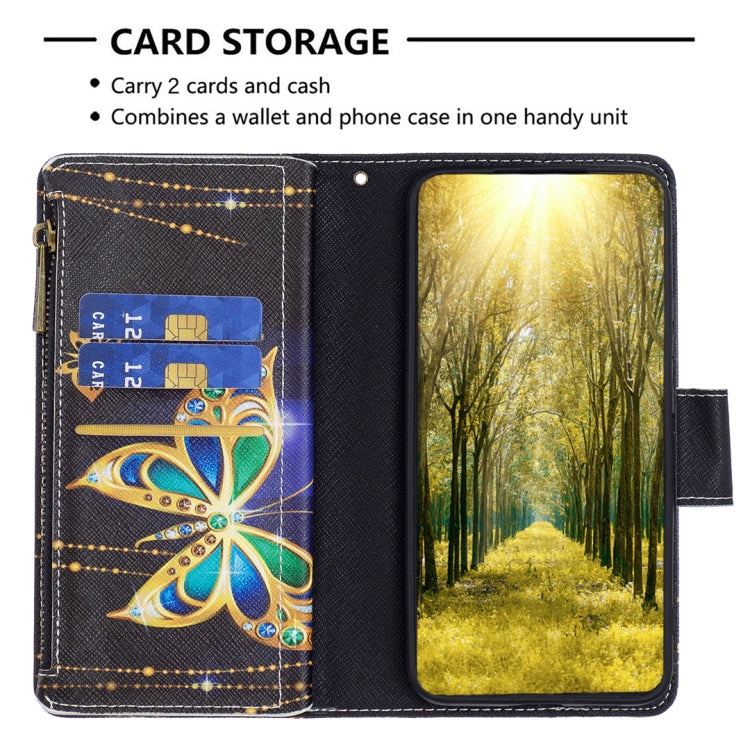 For Samsung Galaxy S25 5G Colored Drawing Pattern Zipper Leather Phone Case(Big Butterfly) - Galaxy S25 5G Cases by PMC Jewellery | Online Shopping South Africa | PMC Jewellery | Buy Now Pay Later Mobicred