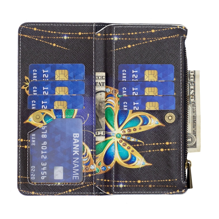 For Samsung Galaxy S25 5G Colored Drawing Pattern Zipper Leather Phone Case(Big Butterfly) - Galaxy S25 5G Cases by PMC Jewellery | Online Shopping South Africa | PMC Jewellery | Buy Now Pay Later Mobicred