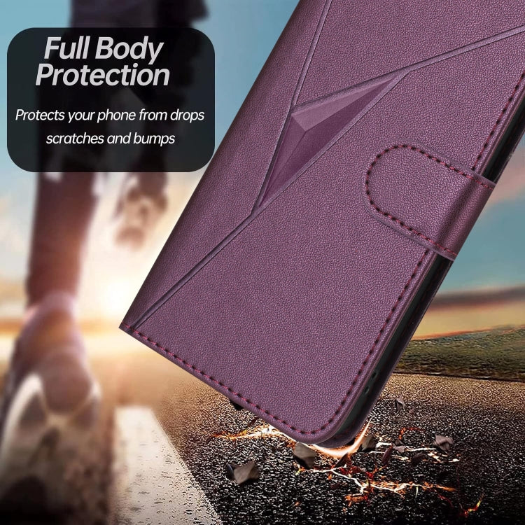 For Motorola Moto G Power 2024 Triangle Pattern Buckle Clasp Leather Phone Case(Dark Purple) - Motorola Cases by PMC Jewellery | Online Shopping South Africa | PMC Jewellery | Buy Now Pay Later Mobicred