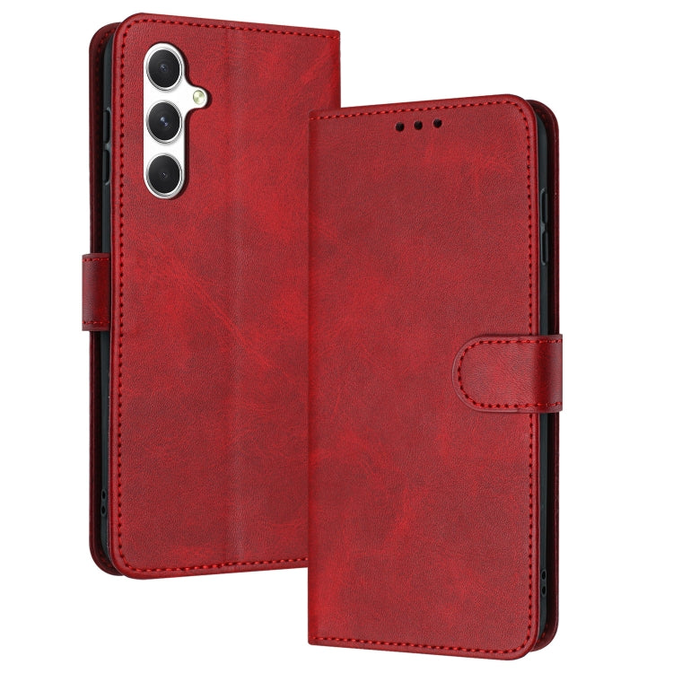For Samsung Galaxy S25 / S24 5G Solid Calf Texture Flip Leather Phone Case(Red) - Galaxy S25 5G Cases by PMC TechLife | Online Shopping South Africa | PMC TechLife | Buy Now Pay Later Mobicred