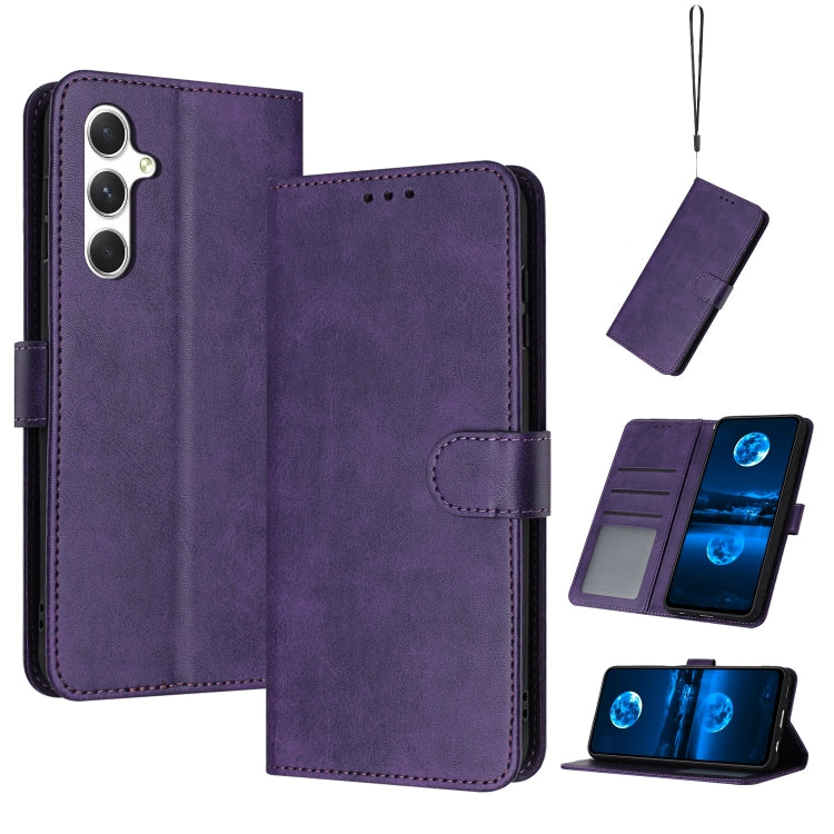 For Samsung Galaxy S25 / S24 5G Solid Calf Texture Flip Leather Phone Case(Purple) - Galaxy S25 5G Cases by PMC Jewellery | Online Shopping South Africa | PMC Jewellery | Buy Now Pay Later Mobicred