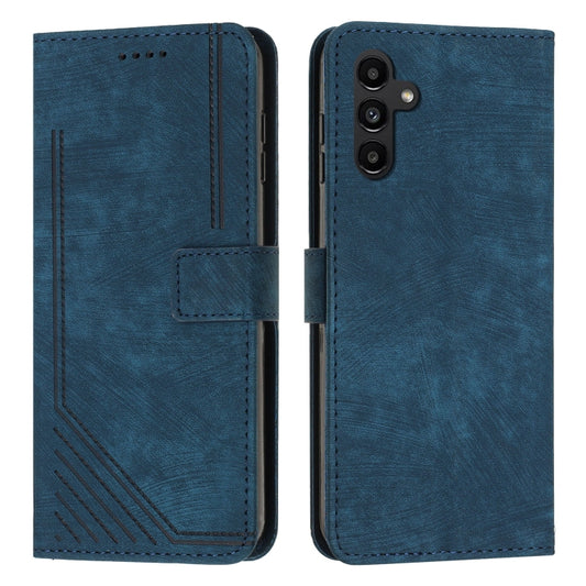 For Samsung Galaxy S25 / S24 5G Skin Feel Stripe Pattern Leather Phone Case with Long Lanyard(Blue) - Galaxy S25 5G Cases by PMC Jewellery | Online Shopping South Africa | PMC Jewellery | Buy Now Pay Later Mobicred