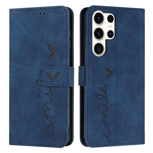 For Samsung Galaxy S25 Ultra 5G Skin Feel Heart Embossed Leather Phone Case with Long Lanyard(Blue) - Galaxy S25 Ultra 5G Cases by PMC Jewellery | Online Shopping South Africa | PMC Jewellery | Buy Now Pay Later Mobicred