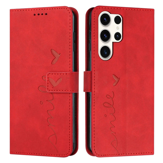 For Samsung Galaxy S25 Ultra 5G Skin Feel Heart Embossed Leather Phone Case with Long Lanyard(Red) - Galaxy S25 Ultra 5G Cases by PMC Jewellery | Online Shopping South Africa | PMC Jewellery | Buy Now Pay Later Mobicred