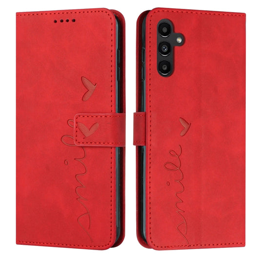 For Samsung Galaxy S25 / S24 5G Skin Feel Heart Embossed Leather Phone Case with Long Lanyard(Red) - Galaxy S25 5G Cases by PMC Jewellery | Online Shopping South Africa | PMC Jewellery | Buy Now Pay Later Mobicred