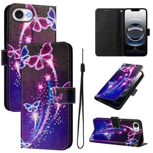 For iPhone 16e Art Colored Drawing Pattern Leather Phone Case(Fireworks butterfly) - iPhone 16e Cases by PMC Jewellery | Online Shopping South Africa | PMC Jewellery | Buy Now Pay Later Mobicred