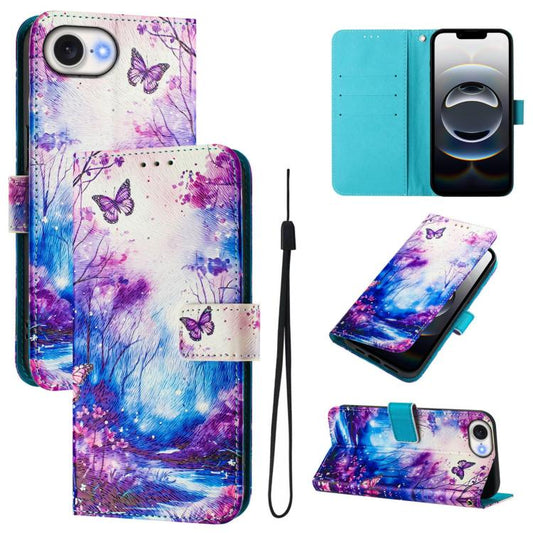 For iPhone 16e Art Colored Drawing Pattern Leather Phone Case(Dreamland) - iPhone 16e Cases by PMC Jewellery | Online Shopping South Africa | PMC Jewellery | Buy Now Pay Later Mobicred