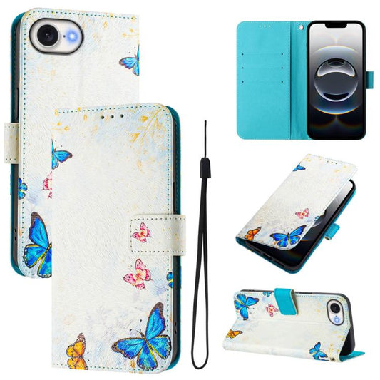 For iPhone 16e Art Colored Drawing Pattern Leather Phone Case(Butterfly house) - iPhone 16e Cases by PMC Jewellery | Online Shopping South Africa | PMC Jewellery | Buy Now Pay Later Mobicred