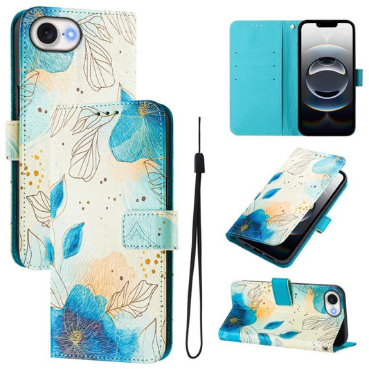 For iPhone 16e Art Colored Drawing Pattern Leather Phone Case(Flowering flowers) - iPhone 16e Cases by PMC Jewellery | Online Shopping South Africa | PMC Jewellery | Buy Now Pay Later Mobicred