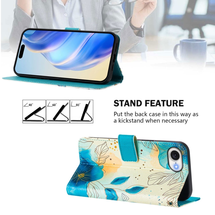 For iPhone 16e Art Colored Drawing Pattern Leather Phone Case(Flowering flowers) - iPhone 16e Cases by PMC TechLife | Online Shopping South Africa | PMC TechLife | Buy Now Pay Later Mobicred