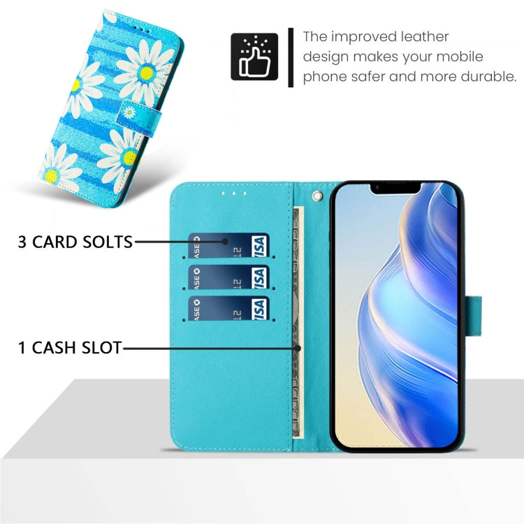 For iPhone 16e Art Colored Drawing Pattern Leather Phone Case(Blue daisy) - iPhone 16e Cases by PMC TechLife | Online Shopping South Africa | PMC TechLife | Buy Now Pay Later Mobicred