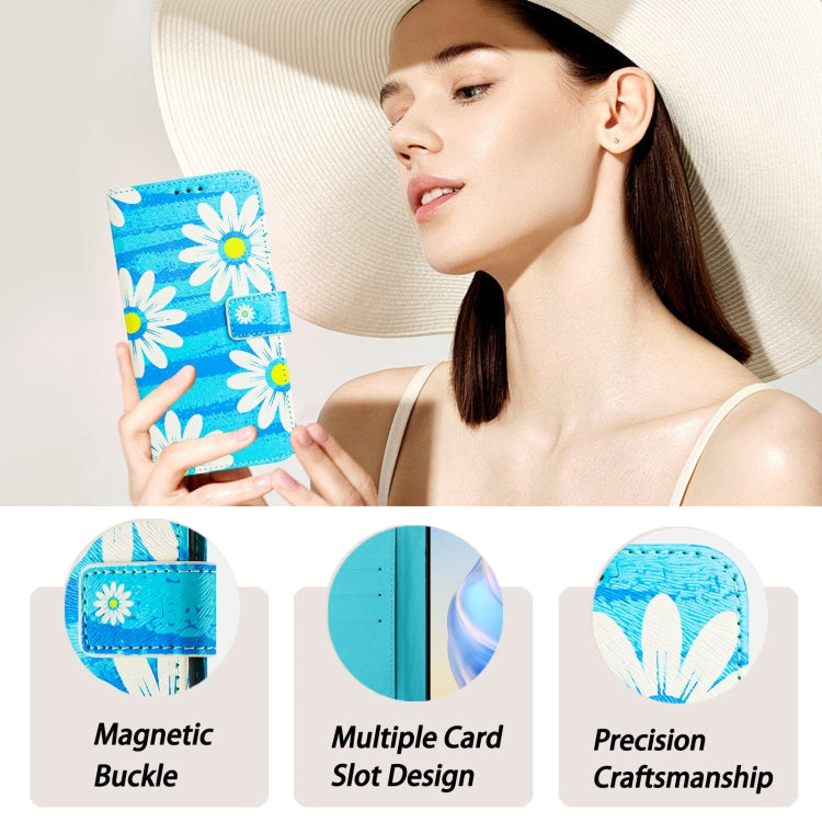 For iPhone 16e Art Colored Drawing Pattern Leather Phone Case(Blue daisy) - iPhone 16e Cases by PMC TechLife | Online Shopping South Africa | PMC TechLife | Buy Now Pay Later Mobicred