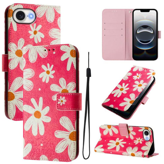 For iPhone 16e Art Colored Drawing Pattern Leather Phone Case(Pink daisy) - iPhone 16e Cases by PMC Jewellery | Online Shopping South Africa | PMC Jewellery | Buy Now Pay Later Mobicred