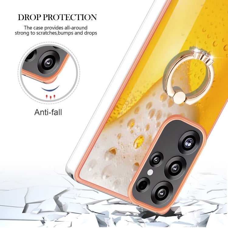 For Samsung Galaxy S25 Ultra 5G Electroplating Dual-side IMD Phone Case with Ring Holder(Draft Beer) - Galaxy S25 Ultra 5G Cases by PMC TechLife | Online Shopping South Africa | PMC TechLife | Buy Now Pay Later Mobicred
