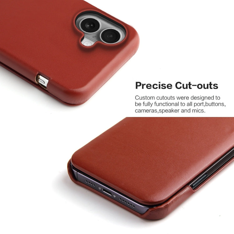 For iPhone 16 Plus Fierre Shann Top Layer Cowhide Business Magnetic Leather Phone Case(Brown) - free shipping - PMC Jewellery - Order now!