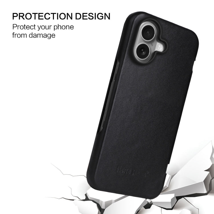 For iPhone 16 Plus Fierre Shann Top Layer Cowhide Business Magnetic Leather Phone Case(Black) - free shipping - PMC Jewellery - Order now!