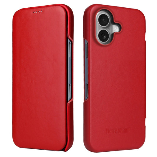 For iPhone 16 Fierre Shann Top Layer Cowhide Business Magnetic Leather Phone Case(Red) - iPhone 16 Cases by FIERRE SHANN | Online Shopping South Africa | PMC Jewellery | Buy Now Pay Later Mobicred