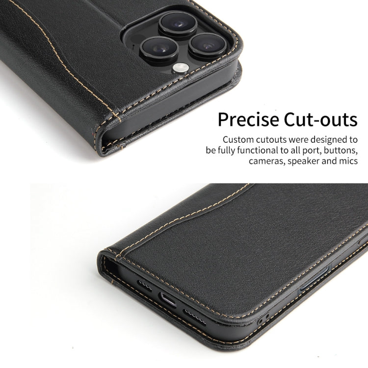 For iPhone 16 Pro Max Fierre Shann Cowhide Leather Flip Leather Phone Case(Black) - free shipping - PMC Jewellery - Order now!