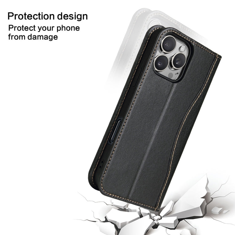 For iPhone 16 Pro Max Fierre Shann Cowhide Leather Flip Leather Phone Case(Black) - free shipping - PMC Jewellery - Order now!
