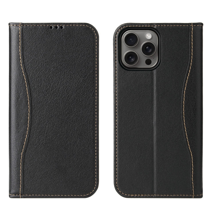 For iPhone 16 Pro Fierre Shann Cowhide Leather Flip Leather Phone Case(Black) - free shipping - PMC Jewellery - Order now!