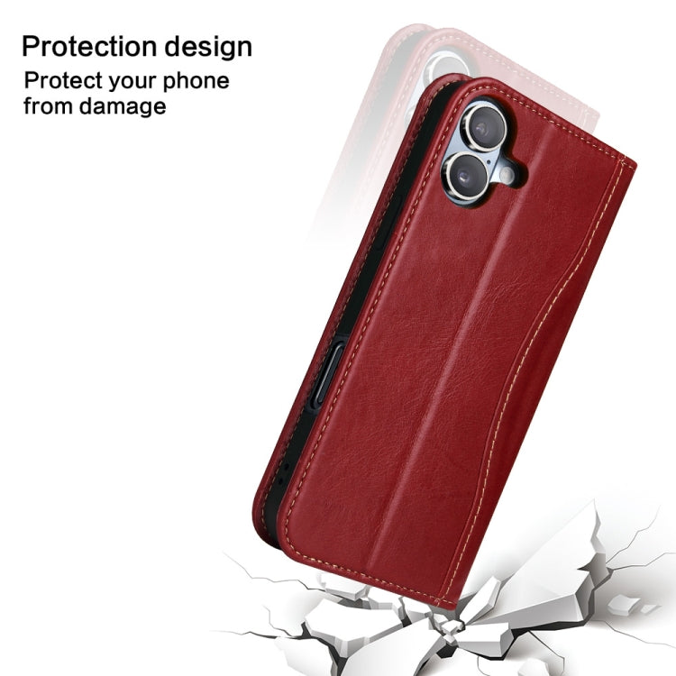 For iPhone 16 Plus Fierre Shann Cowhide Leather Flip Leather Phone Case(Red) - free shipping - PMC Jewellery - Order now!