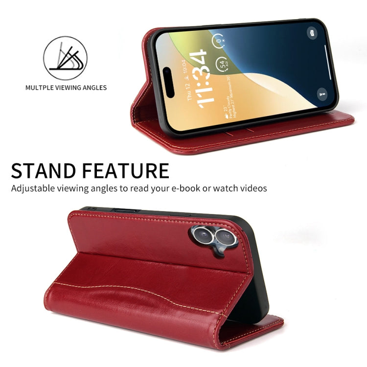 For iPhone 16 Fierre Shann Cowhide Leather Flip Leather Phone Case(Red) - free shipping - PMC Jewellery - Order now!