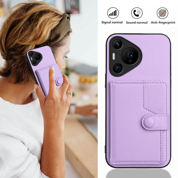 For Huawei Pura 70 Pro Button Card Bag RFID Anti-theft Phone Case(Purple) - Huawei Cases by PMC Jewellery | Online Shopping South Africa | PMC Jewellery | Buy Now Pay Later Mobicred