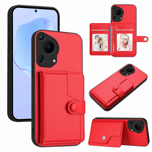 For Huawei Pura 70 Ultra Button Card Bag RFID Anti-theft Phone Case(Red) - Huawei Cases by PMC Jewellery | Online Shopping South Africa | PMC Jewellery | Buy Now Pay Later Mobicred