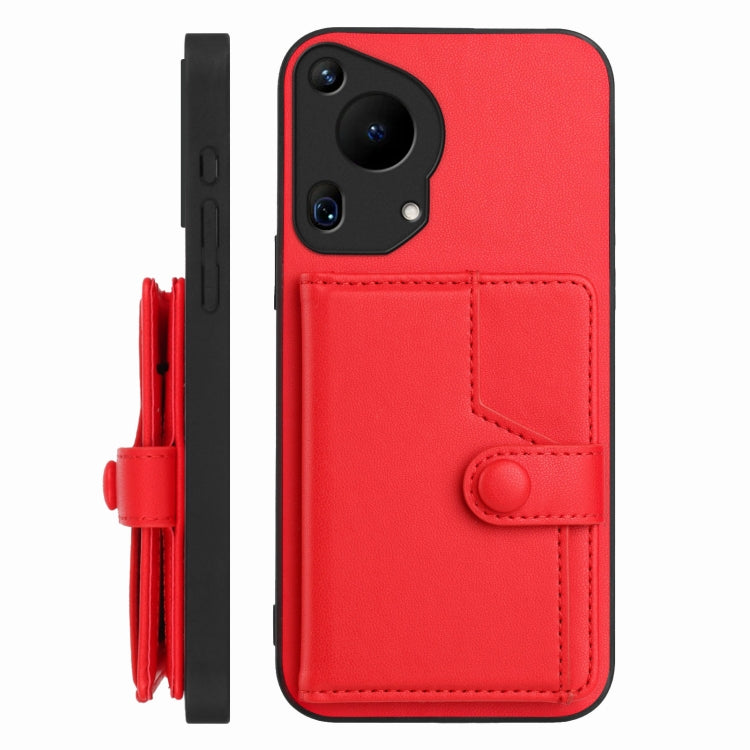 For Huawei Pura 70 Ultra Button Card Bag RFID Anti-theft Phone Case(Red) - Huawei Cases by PMC Jewellery | Online Shopping South Africa | PMC Jewellery | Buy Now Pay Later Mobicred