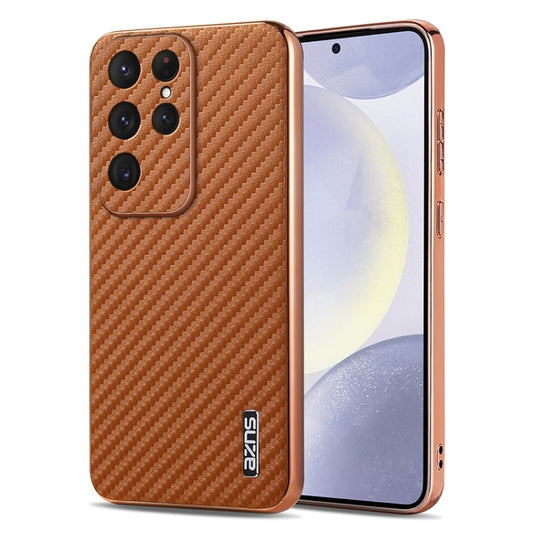 For Samsung Galaxy S25 Ultra 5G AZNS Electroplated Edge Carbon Fiber Texture Phone Case(Brown) - Galaxy S25 Ultra 5G Cases by AZNS | Online Shopping South Africa | PMC Jewellery | Buy Now Pay Later Mobicred